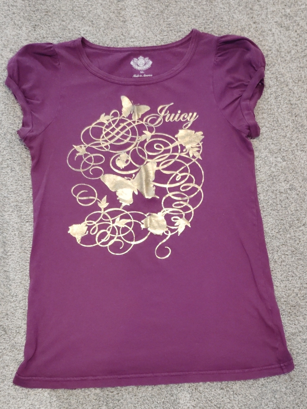 Juicy Couture Purple Tee with Gold Butterfly Motif